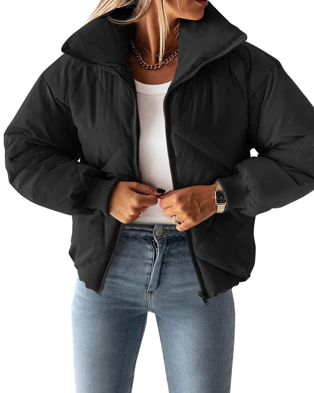 ZESICA Women’s Winter Cropped Puffer Jacket – Warm, Quilted & Stylish
