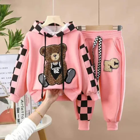 Girls' Bear-Themed Casual Sports Set – Fun, Comfortable & Stylish