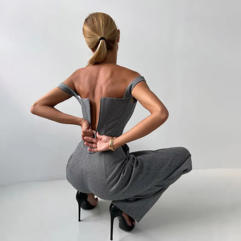 Fishbone Crisp Suit for Women – Elegant Tailored Blazer & Pants Set