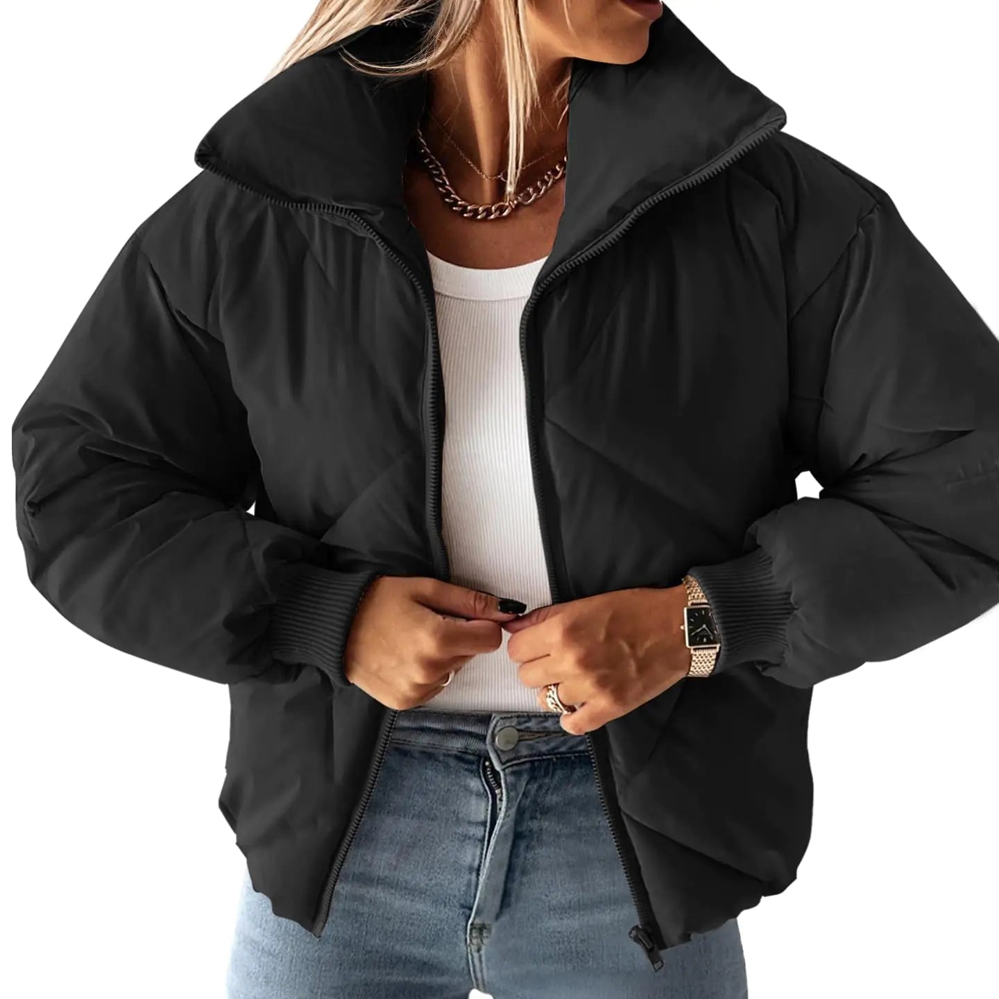 ZESICA Women’s Winter Cropped Puffer Jacket – Warm, Quilted & Stylish