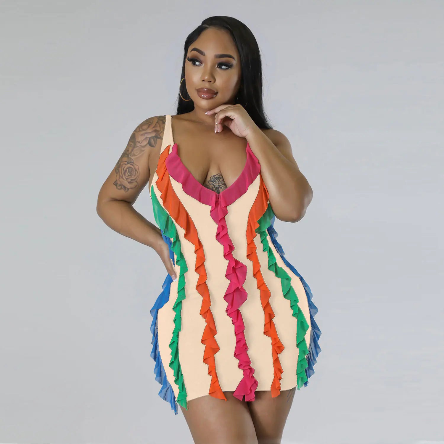 Women’s Solid Color Pleated Mesh Wrap Dress – Elegant Semi-Formal Midi Dress