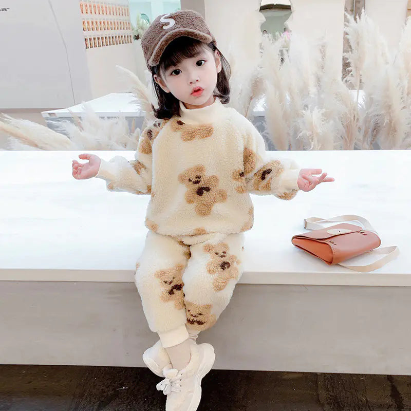 Baby Girl Bear Cartoon Wool Sweater Set – Adorable, Warm & Cozy