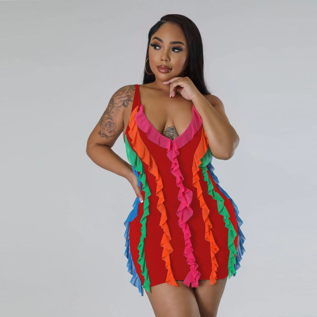 Women’s Solid Color Pleated Mesh Wrap Dress – Elegant Semi-Formal Midi Dress