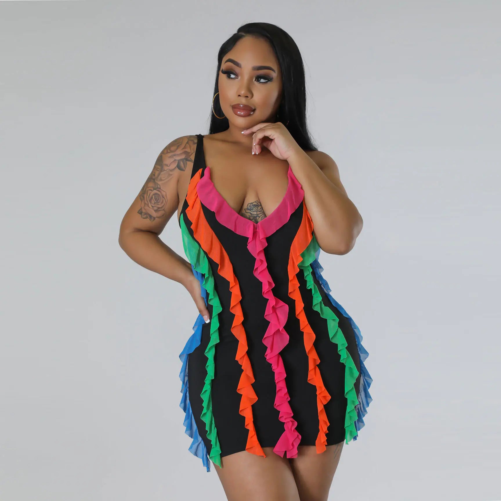 Women’s Solid Color Pleated Mesh Wrap Dress – Elegant Semi-Formal Midi Dress