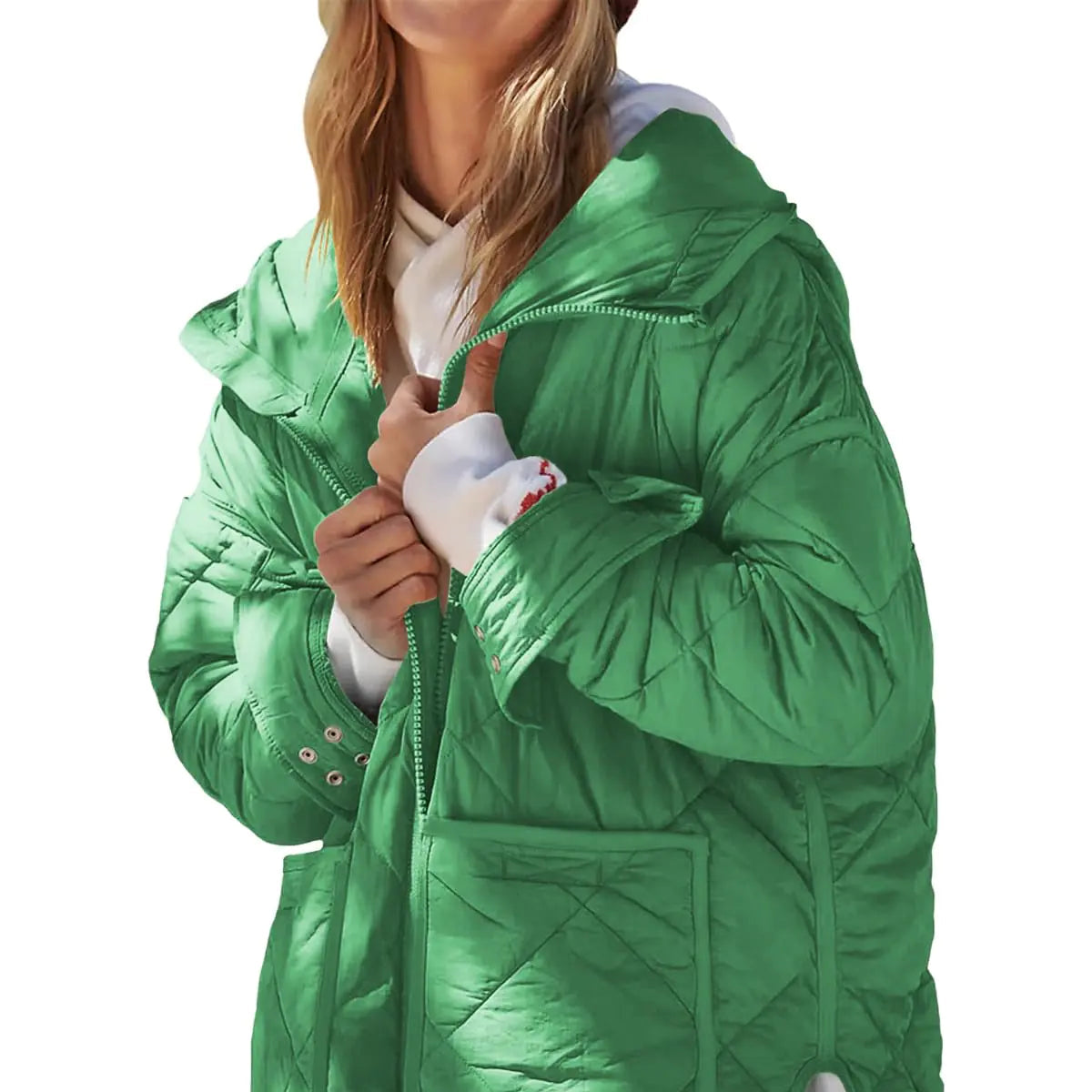 Dyexces Women’s Quilted Puffer Jacket – Hooded Long Sleeve Zip-Up Winter Coat with Pockets