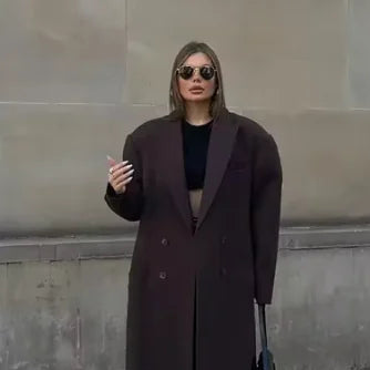 Elegant Lapel Double Breasted-Pocket Wool-Like Coat – Chic, Warm & Timeless