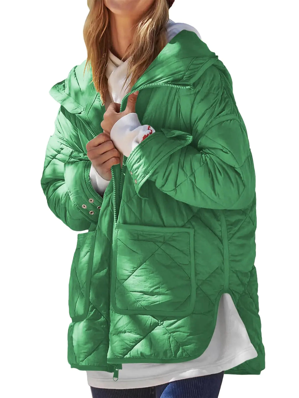 Dyexces Women’s Quilted Puffer Jacket – Hooded Long Sleeve Zip-Up Winter Coat with Pockets