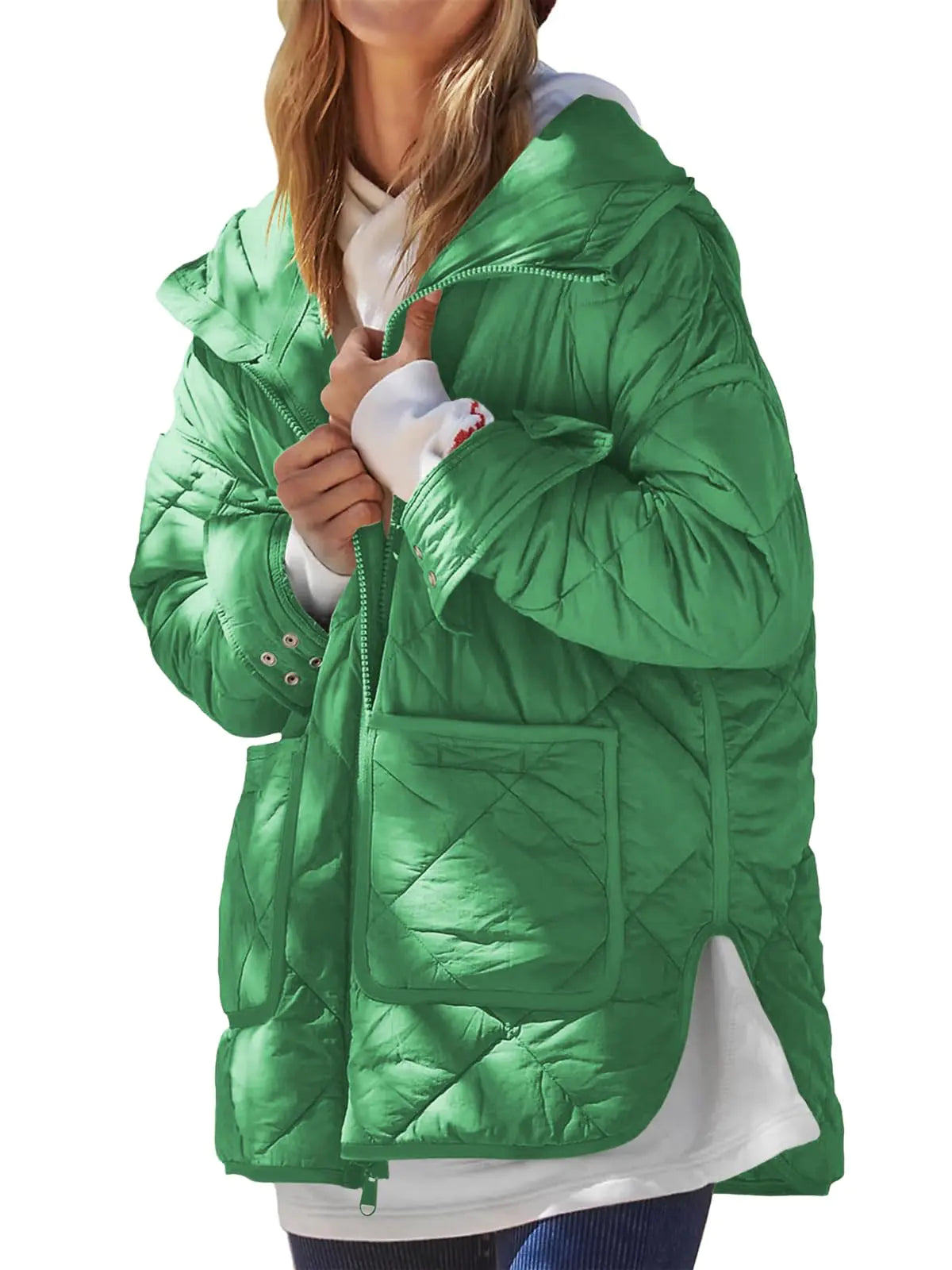 Dyexces Women’s Quilted Puffer Jacket – Hooded Long Sleeve Zip-Up Winter Coat with Pockets