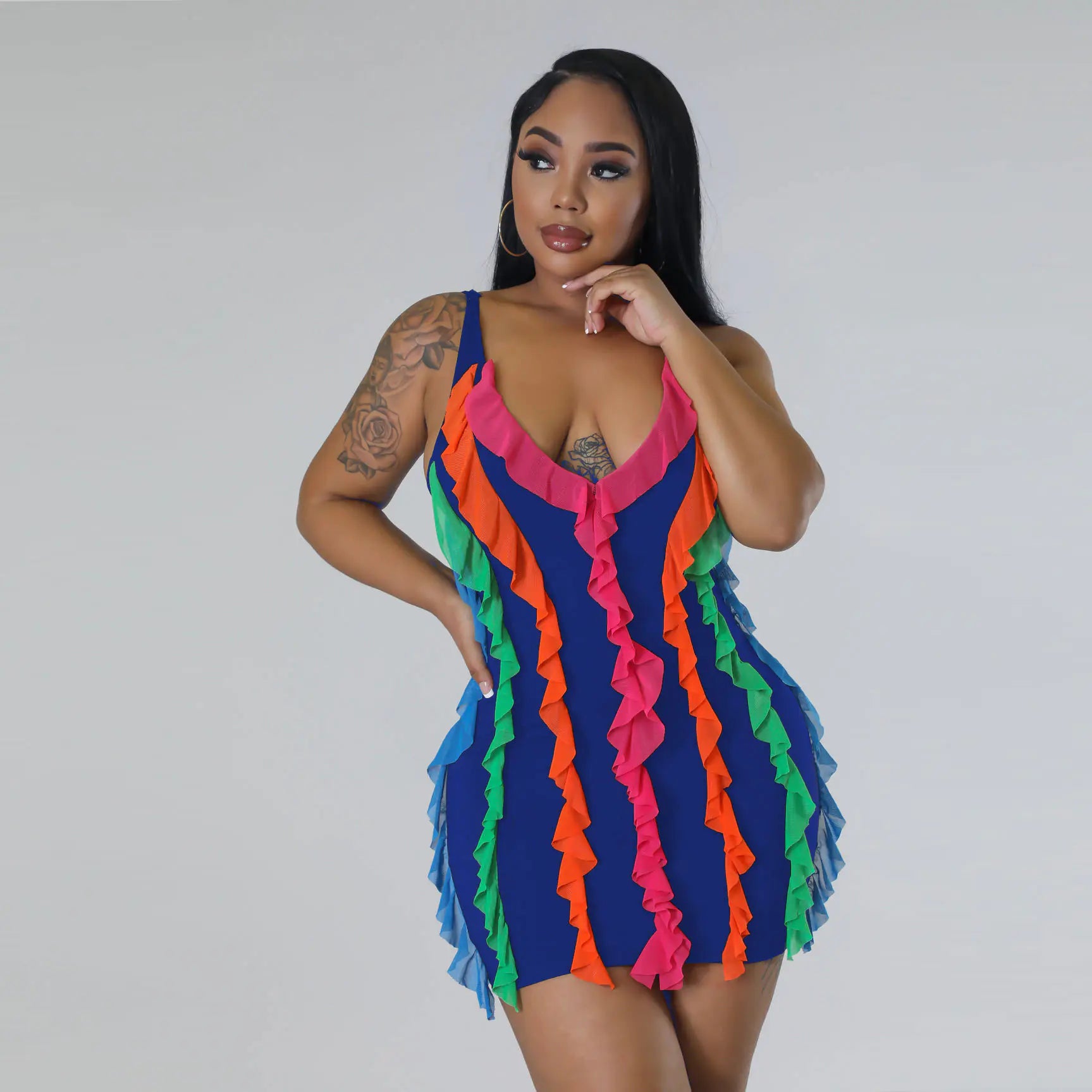 Women’s Solid Color Pleated Mesh Wrap Dress – Elegant Semi-Formal Midi Dress