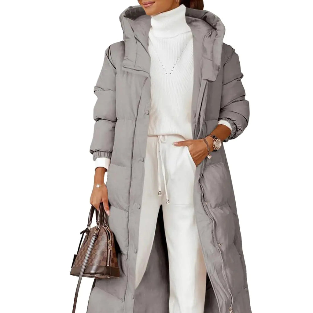 Grlasen Women Long Quilted Coat Winter Hooded Long Sleeve Button Down Puffer Padded Jacket