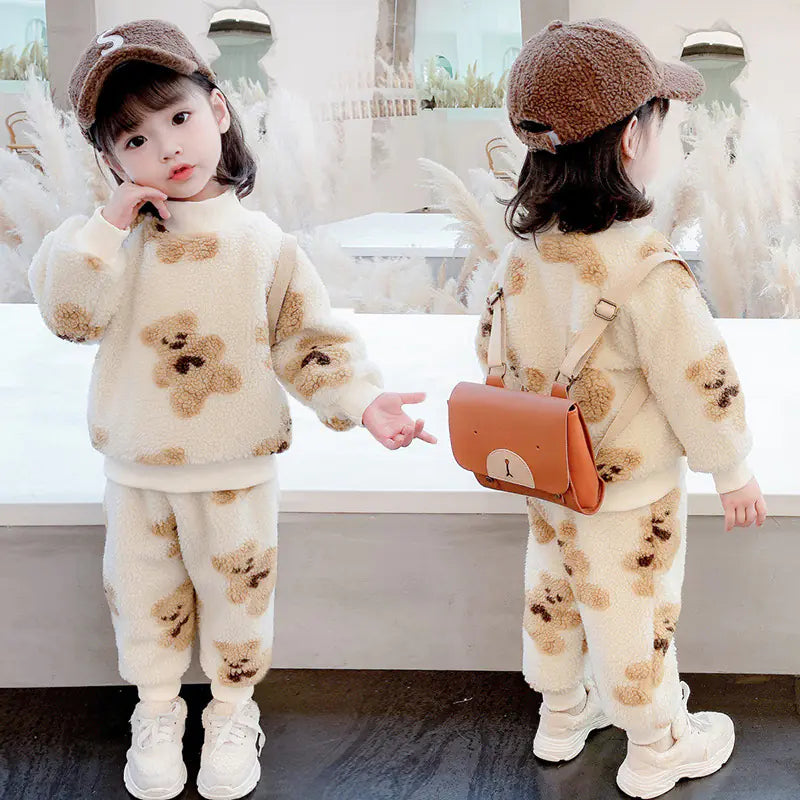 Baby Girl Bear Cartoon Wool Sweater Set – Adorable, Warm & Cozy